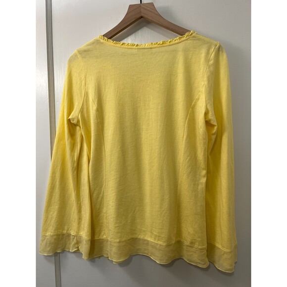 J Jill Women's Yellow Bell Sleeve Soft Cotton Modal Top Silk Trim Size S - Picture 2 of 10